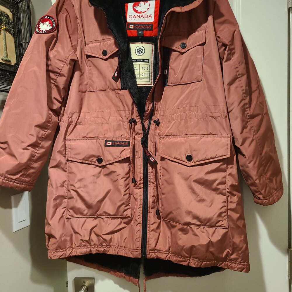 Canada Weather Gear Winter Down Hooded Cinched Waist Coat Rose Pink 1X